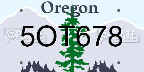 5OT678 Oregon License Plate