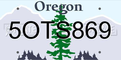 5OTS869 Oregon License Plate
