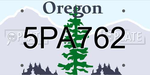 5PA762 Oregon License Plate