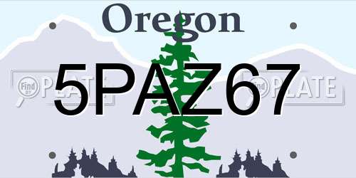 5PAZ67 Oregon License Plate
