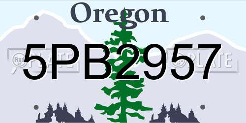 5PB2957 Oregon License Plate