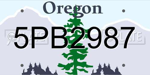 5PB2987 Oregon License Plate