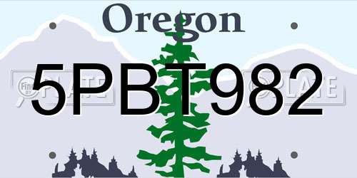 5PBT982 Oregon License Plate
