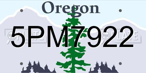 5PM7922 Oregon License Plate