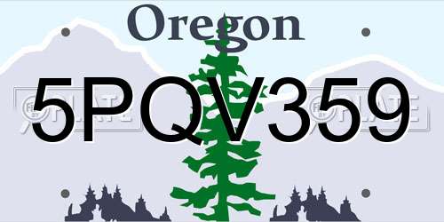 5PQV359 Oregon License Plate