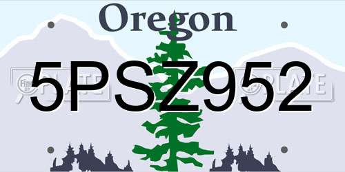 5PSZ952 Oregon License Plate