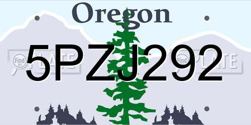 5PZJ292 Oregon License Plate