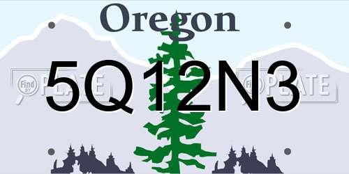 5Q12N3 Oregon License Plate