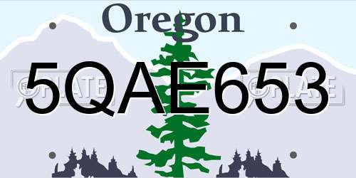 5QAE653 Oregon License Plate