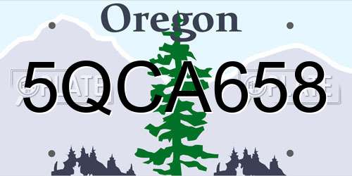 5QCA658 Oregon License Plate