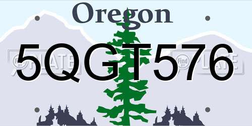 5QGT576 Oregon License Plate