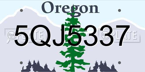 5QJ5337 Oregon License Plate