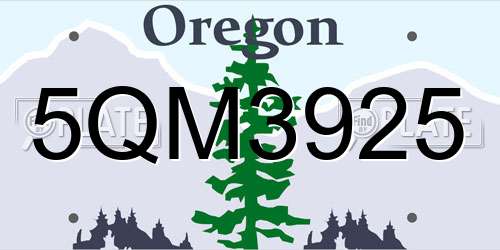 5QM3925 Oregon License Plate
