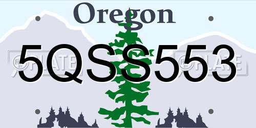 5QSS553 Oregon License Plate