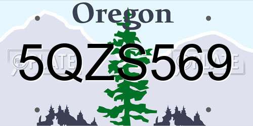 5QZS569 Oregon License Plate