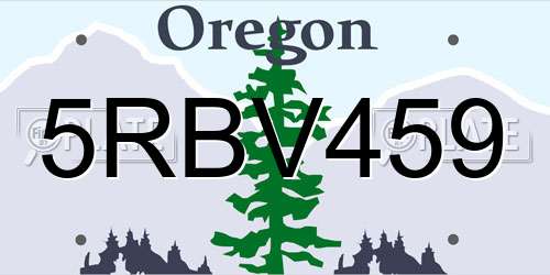 5RBV459 Oregon License Plate