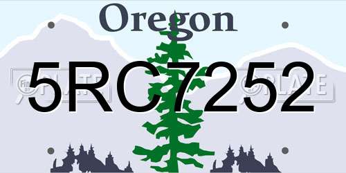 5RC7252 Oregon License Plate