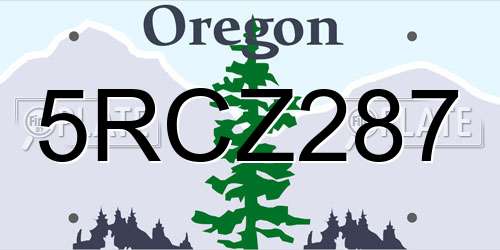 5RCZ287 Oregon License Plate