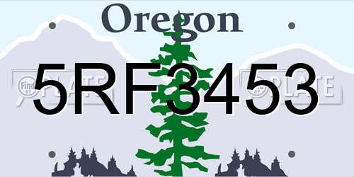 5RF3453 Oregon License Plate
