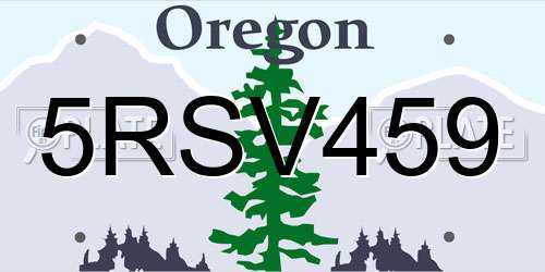 5RSV459 Oregon License Plate