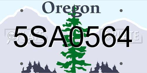 5SA0564 Oregon License Plate