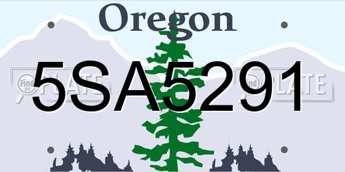 5SA5291 Oregon License Plate
