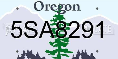 5SA8291 Oregon License Plate