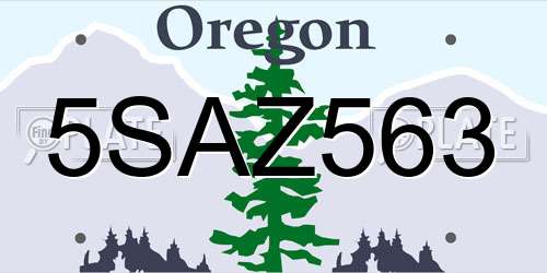5SAZ563 Oregon License Plate