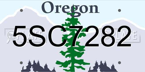 5SC7282 Oregon License Plate