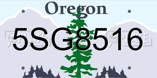 5SG8516 Oregon License Plate