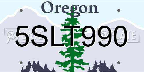 5SLT990 Oregon License Plate