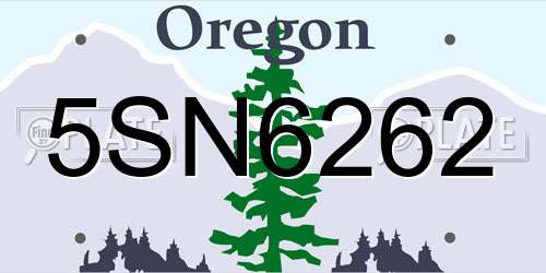 5SN6262 Oregon License Plate