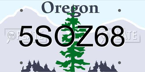 5SOZ68 Oregon License Plate