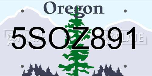 5SOZ891 Oregon License Plate