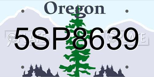 5SP8639 Oregon License Plate