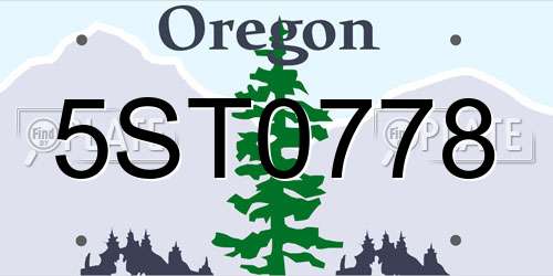 5ST0778 Oregon License Plate