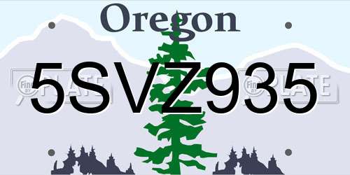 5SVZ935 Oregon License Plate
