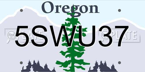 5SWU37 Oregon License Plate