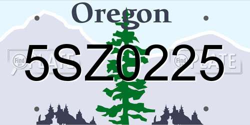 5SZ0225 Oregon License Plate