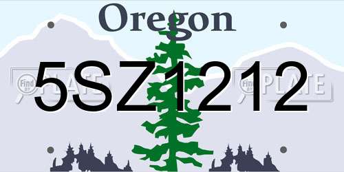 5SZ1212 Oregon License Plate