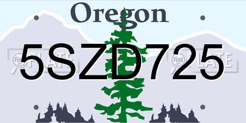 5SZD725 Oregon License Plate