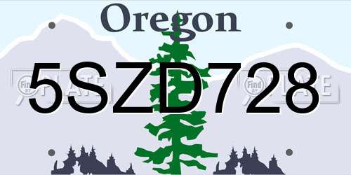 5SZD728 Oregon License Plate