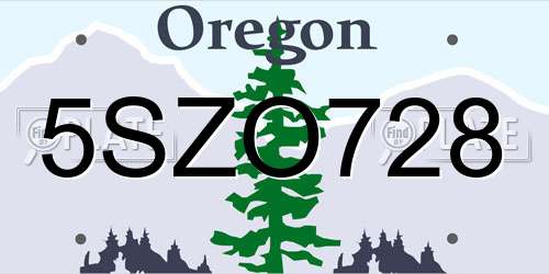 5SZO728 Oregon License Plate