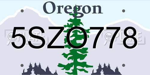5SZO778 Oregon License Plate