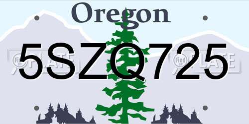 5SZQ725 Oregon License Plate