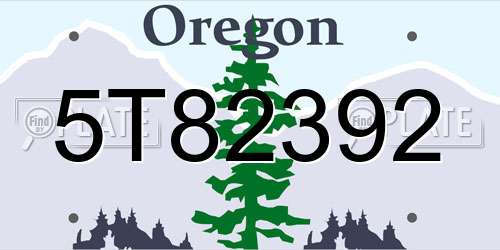 5T82392 Oregon License Plate