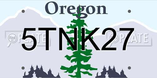 5TNK27 Oregon License Plate