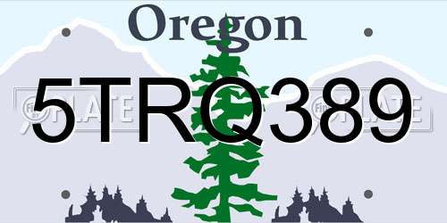 5TRQ389 Oregon License Plate