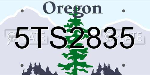 5TS2835 Oregon License Plate