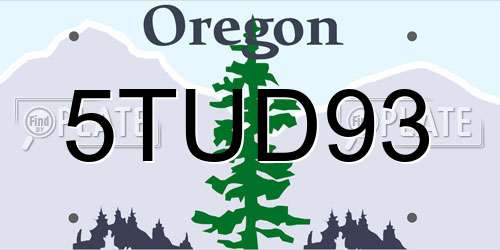 5TUD93 Oregon License Plate